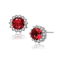 Sterling Silver Clear and Deep Color Cubic Zirconia Button Earrings