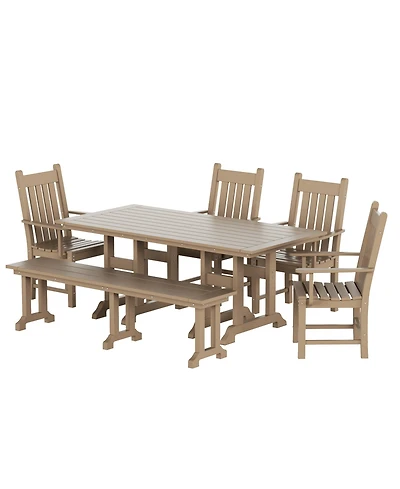 WestinTrends 6 Piece Outdoor Patio Dining Set Table and Bench Armchair