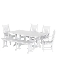 WestinTrends 6 Piece Outdoor Patio Dining Set Table and Bench Armchair