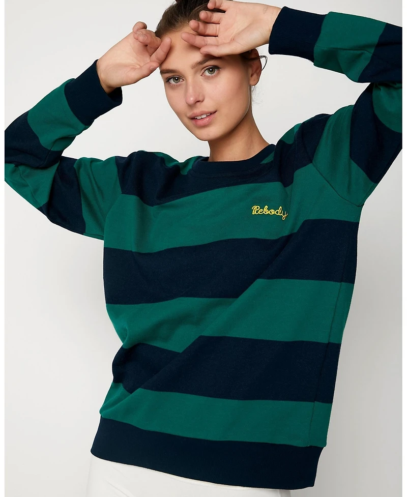 Rebody Active Women's Embroidered Rugby Striped Sweatshirt Sustainable