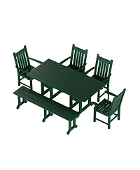 WestinTrends 6 Piece Outdoor Patio Dining Set Table and Bench Armchair