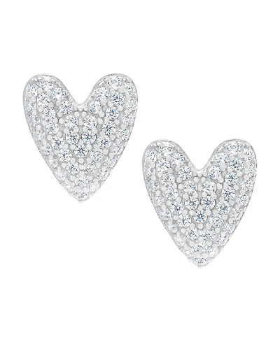 Macy's Silver Plated Brass Cubic Zirconia Heart Stud Earrings