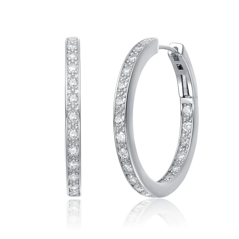 Sterling Silver White Gold and 14K Gold Plated Cubic Zirconia Hoop Earrings