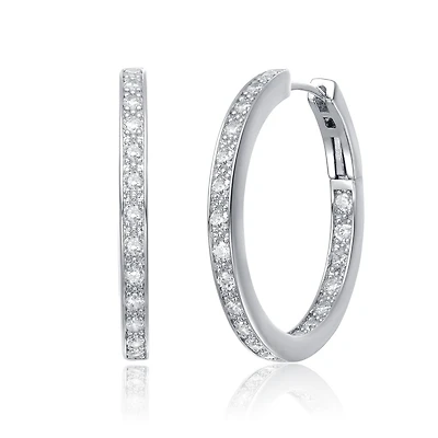 Sterling Silver White Gold and 14K Gold Plated Cubic Zirconia Hoop Earrings