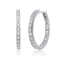 Sterling Silver White Gold and 14K Gold Plated Cubic Zirconia Hoop Earrings