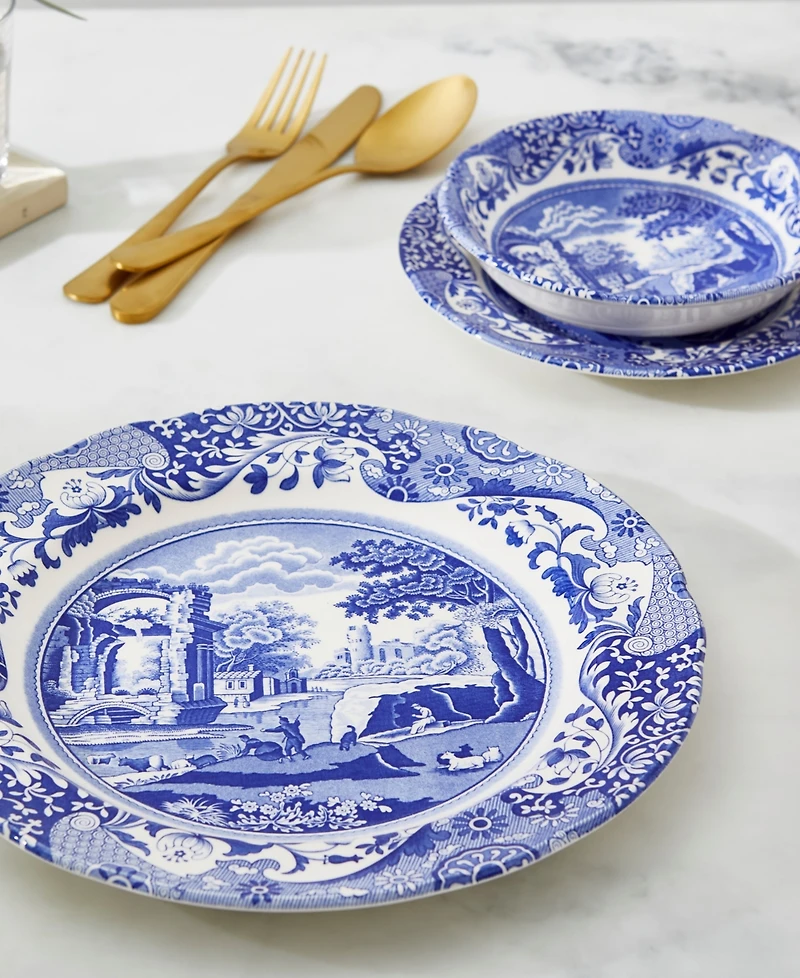 Spode Blue Italian Dinner Plates, Set of 4