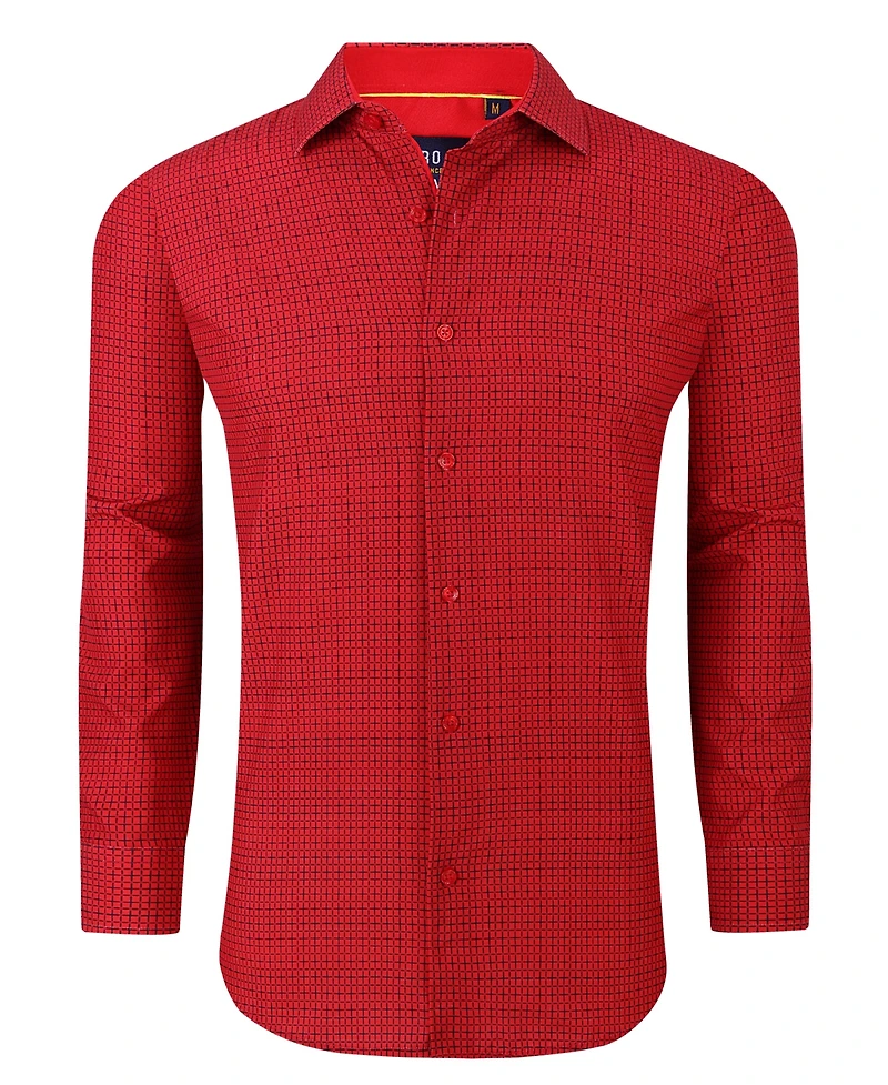 Azaro Uomo Men's Plaid Four-Way Stretch Button Down Slim Fit Shirt