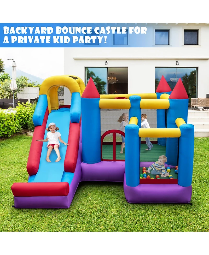5-In-1 Inflatable Bounce Castle with Basketball Rim & Climbing Wall Blower Excluded