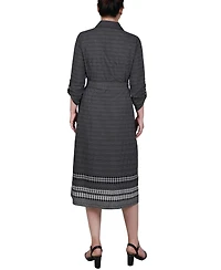 Ny Collection Petite 3/4 Roll Tab Sleeve Belted Shirtdress
