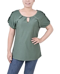 Ny Collection Petite Swiss Dot Short Sleeve Top