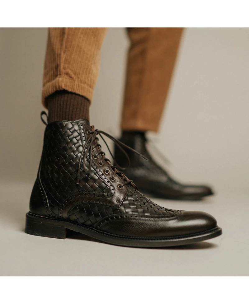 Taft Men's Saint Handwoven Leather Wingtip Dress Boots