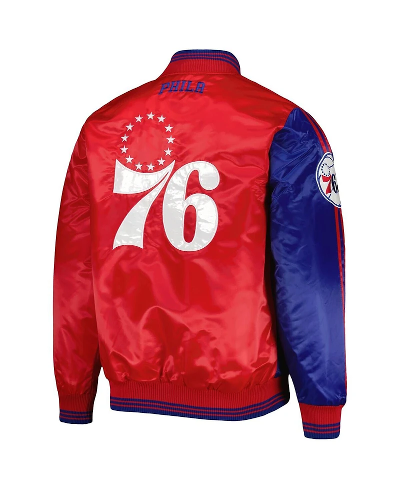 Men's Starter Royal, Red Philadelphia 76ers Fast Break Satin Full-Snap Jacket