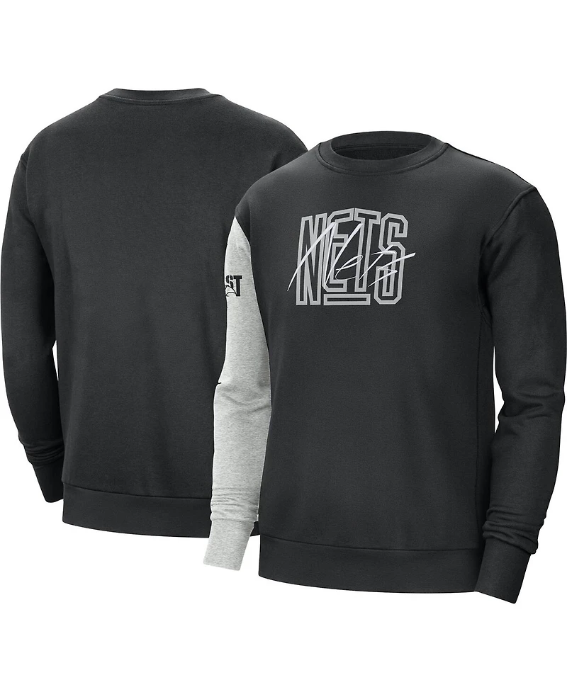 Men's Nike Black, Heather Gray Brooklyn Nets Courtside Versus Force & Flight Pullover Sweatshirt