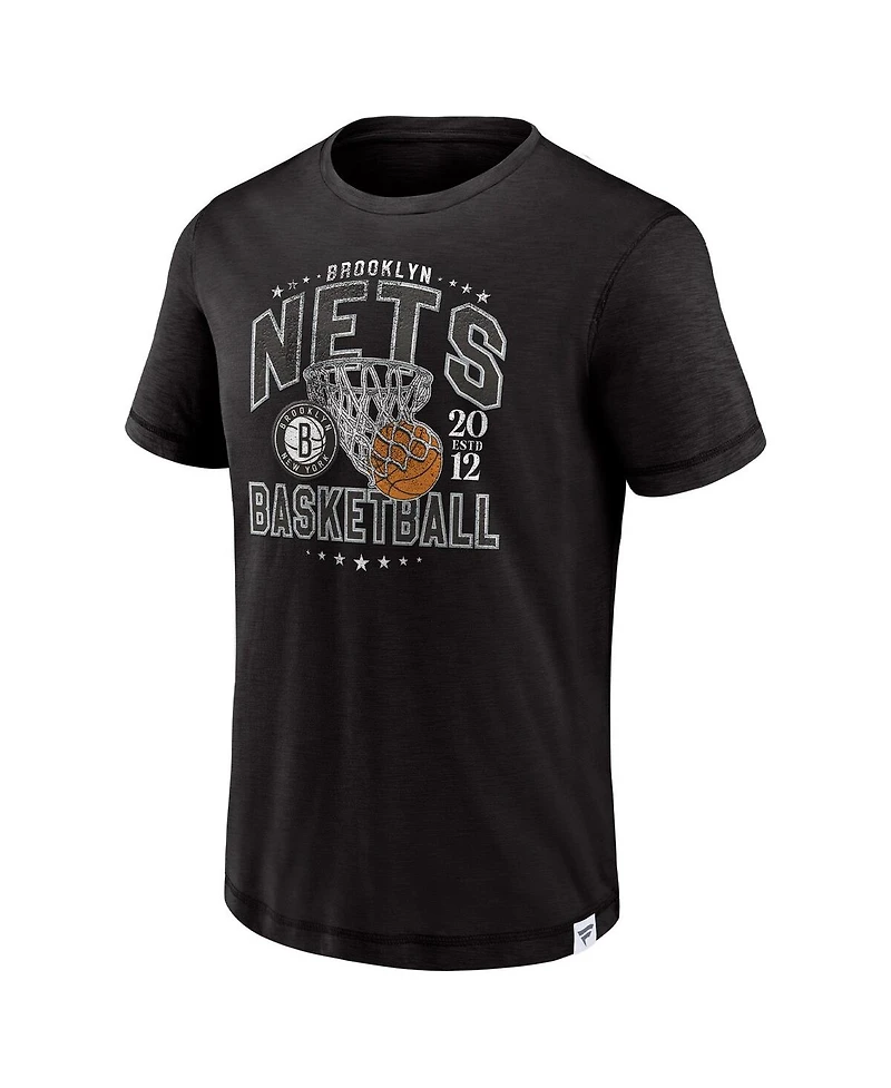 Men's Fanatics Black Brooklyn Nets Reinforce True Classics Vintage-Inspired Slub T-shirt