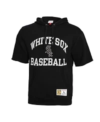 Men's Mitchell & Ness Black Chicago White Sox Cooperstown Collection Washed Fleece Pullover Short Sleeve Hoodie