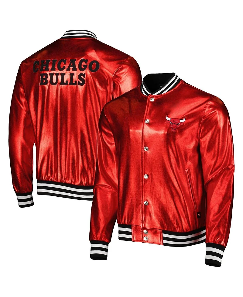 Men's and Women's The Wild Collective Red Chicago Bulls Metallic Full-Snap Bomber Jacket
