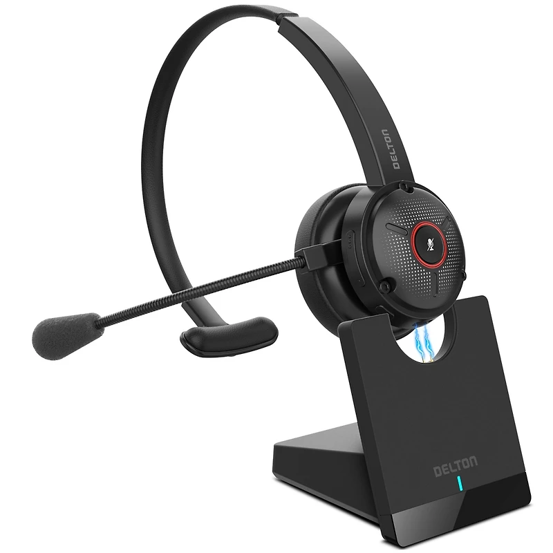 Delton 50X Noise Canceling Bluetooth Computer Headset with Charging Dock, Wireless headset for Laptop/Pc/iMac/Tablet/Smartphones, Compatible with Ms T