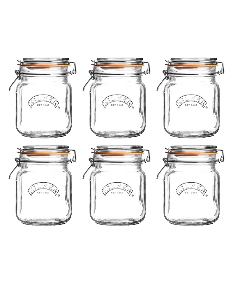 Kilner Square Clip Top Jar 34 oz, Set of 6
