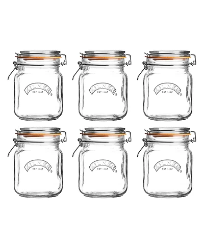 Kilner Square Clip Top Jar 34 oz, Set of 6