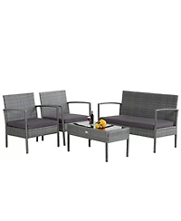 Costway 4 Pcs Outdoor Rattan Furniture Set Patio Conversation Sofa Set