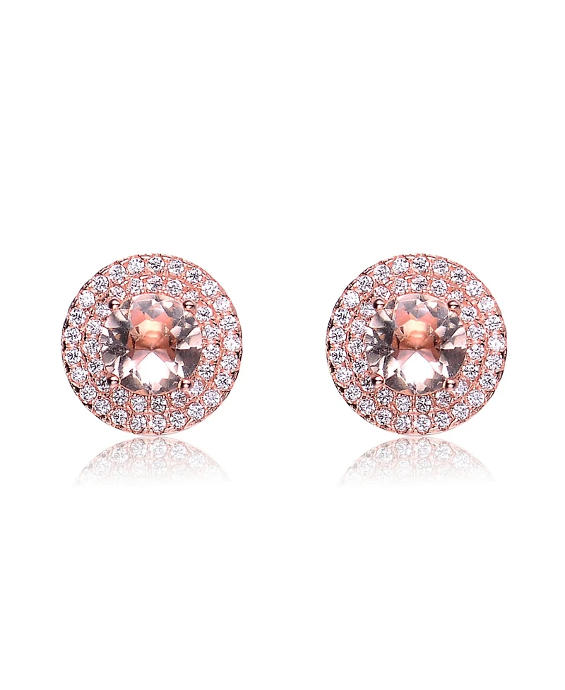 Cubic Zirconia Pink large round Haloed Stud Earrings