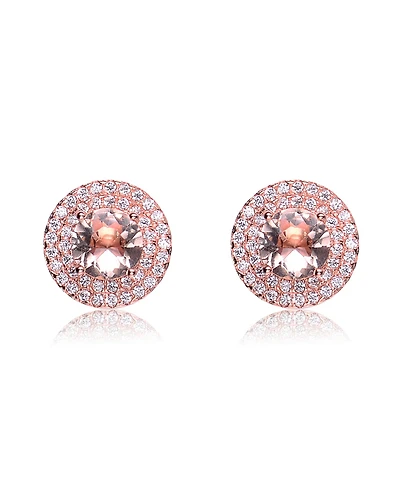 Cubic Zirconia Pink large round Haloed Stud Earrings