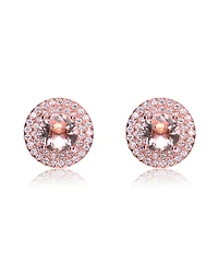 Cubic Zirconia Pink large round Haloed Stud Earrings