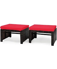 Costway 2PCS Patio Rattan Ottoman Cushioned Seat Foot Rest Furniture
