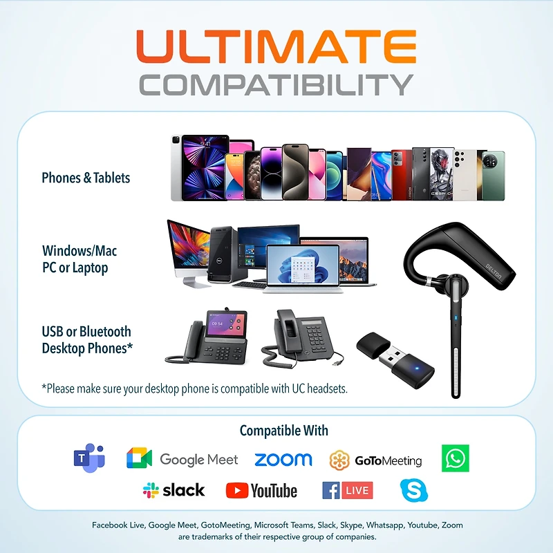 Ultralight Bluetooth Headset with Noise Cancelling Microphone, Bluetooth Earpiece with Charging Case, Auto Pair Usb Dongle for Pc/Laptop, Compatible w