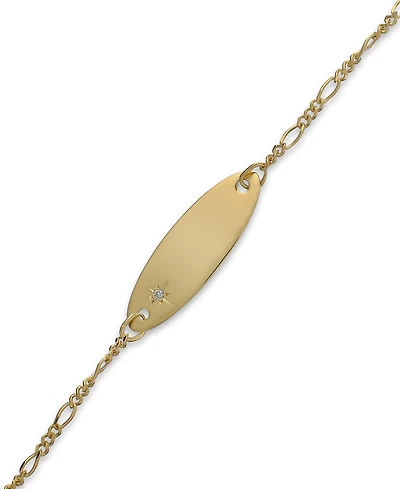 Children's Diamond Accent Figaro Chain Id Bracelet in 14k Gold