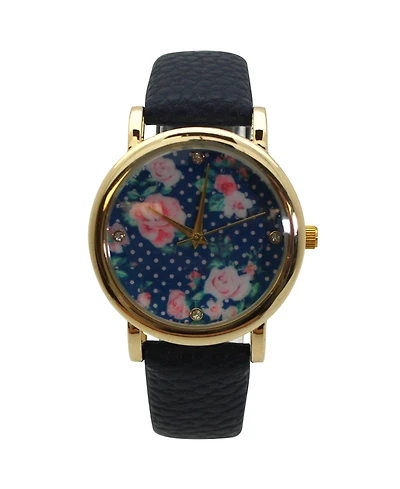 Olivia Pratt Navy Solid Colors with Flowers Details Women Watch