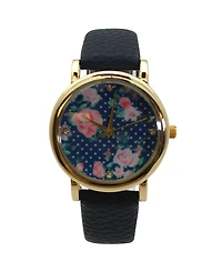 Olivia Pratt Navy Solid Colors with Flowers Details Women Watch