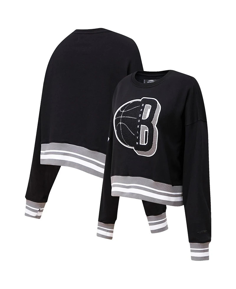 Women's Pro Standard Black Brooklyn Nets Mash Up Pullover Sweatshirt