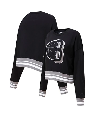 Women's Pro Standard Black Brooklyn Nets Mash Up Pullover Sweatshirt