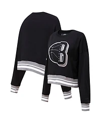 Women's Pro Standard Black Brooklyn Nets Mash Up Pullover Sweatshirt