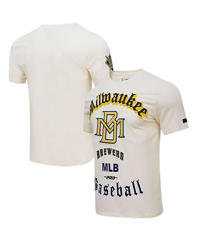 Men's Pro Standard Cream Milwaukee Brewers Cooperstown Collection Old English T-shirt