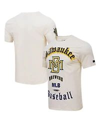 Men's Pro Standard Cream Milwaukee Brewers Cooperstown Collection Old English T-shirt
