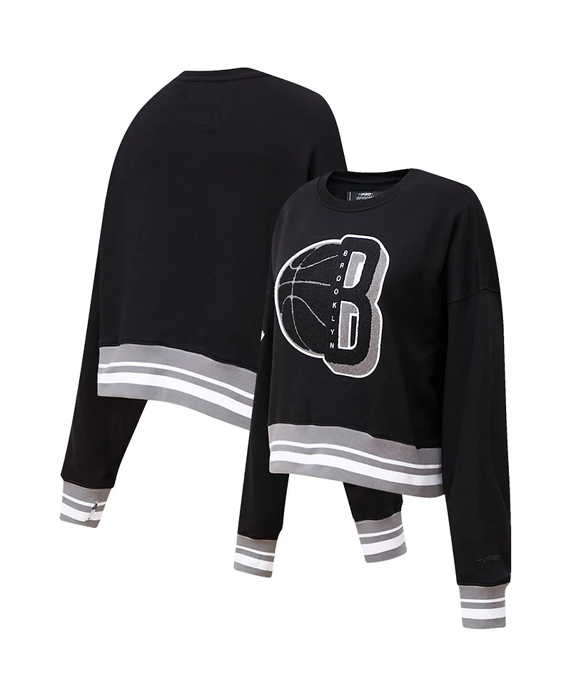 Women's Pro Standard Black Brooklyn Nets Mash Up Pullover Sweatshirt