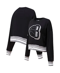 Women's Pro Standard Black Brooklyn Nets Mash Up Pullover Sweatshirt