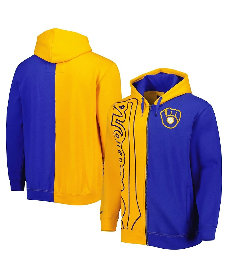 Men's Mitchell & Ness Gold, Royal Milwaukee Brewers Fleece Full-Zip Hoodie