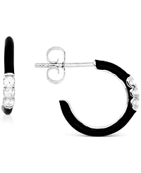 Cubic Zirconia & Enamel Small C-Hoop Earrings, 0.55"