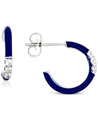 Cubic Zirconia & Enamel Small C-Hoop Earrings, 0.55"