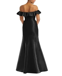 Alfred Sung Women's Off-the-Shoulder Ruffle Neck Satin Trumpet Gown