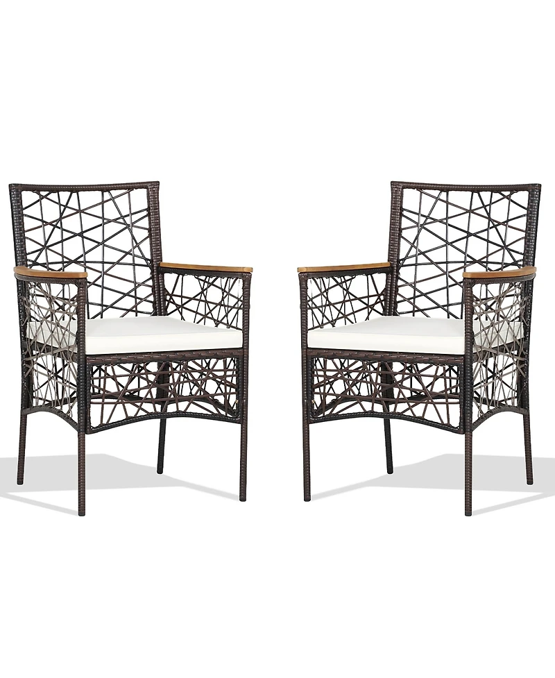 Costway 2pcs Pe Wicker Patio Bistro Chairs Acacia Wood Armrests