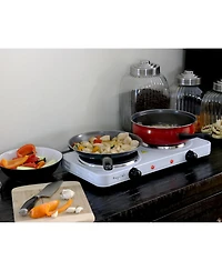 MegaChef Electric Dual Burner Cooktop Buffet Range in Sleek White