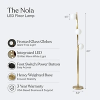 Nola Contemporary Twist Gold Led Floor Lamp with Globe Shades (60")