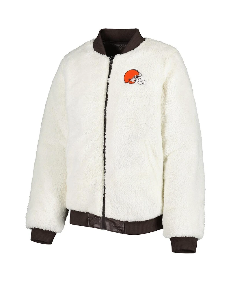 Women's G-iii 4Her by Carl Banks Oatmeal, Brown Cleveland Browns Switchback Reversible Full-Zip Jacket