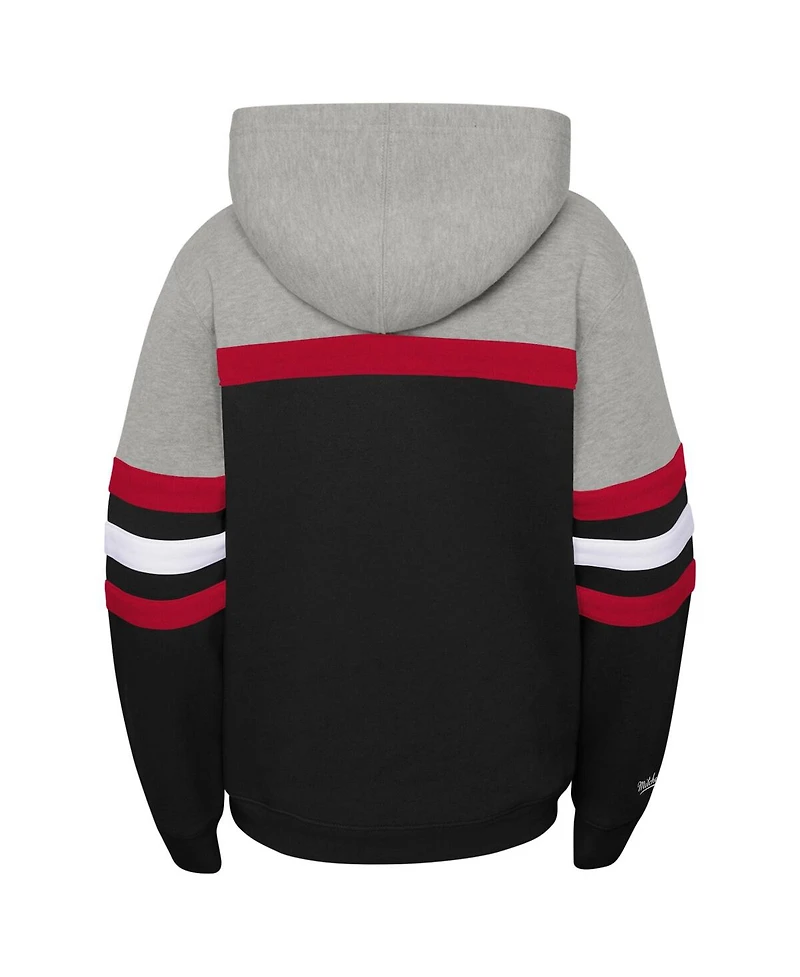 Big Boys Mitchell & Ness Heather Gray, Black Chicago Bulls Hardwood Classics Head Coach Pullover Hoodie