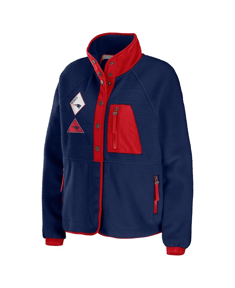 Women's Wear by Erin Andrews Navy New England Patriots Polar Fleece Raglan Full-Snap Jacket