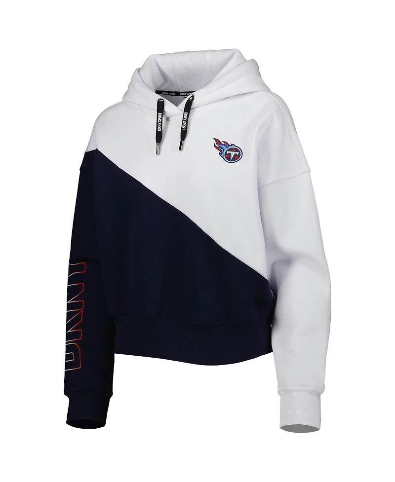 Women's Dkny Sport White, Navy Tennessee Titans Bobbi Color Blocked Pullover Hoodie